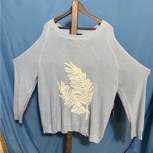 Caribbean Joe  Sweater in Light Blue with Cream Leaf Sz 3x